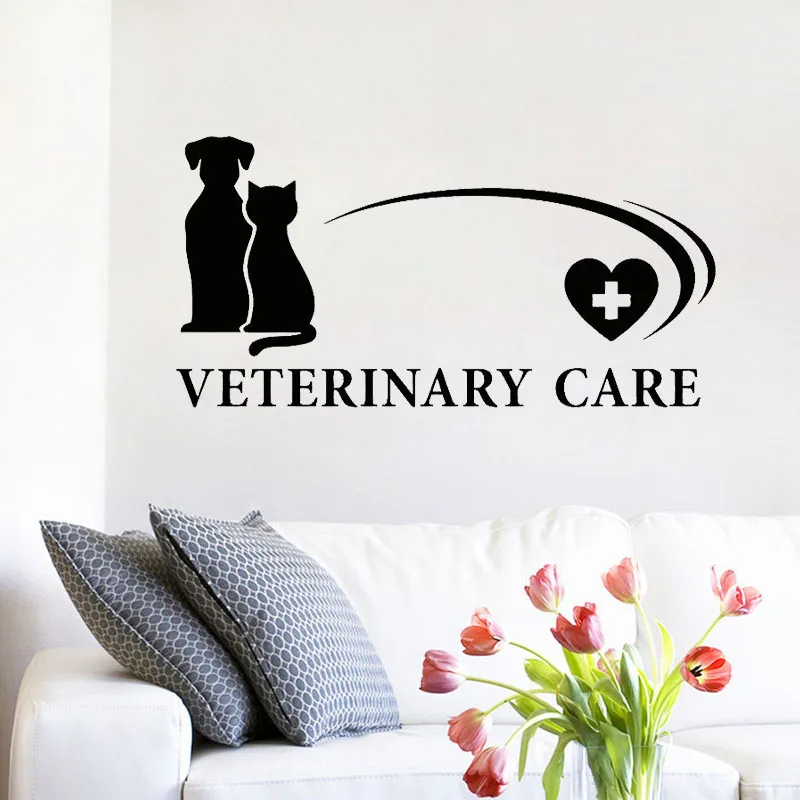 Veterinary Care Wall Decal Pets Shop Animals Hospitals Interior Decor Logo Door Window Vinyl Stickers Cat Dog Art Poster