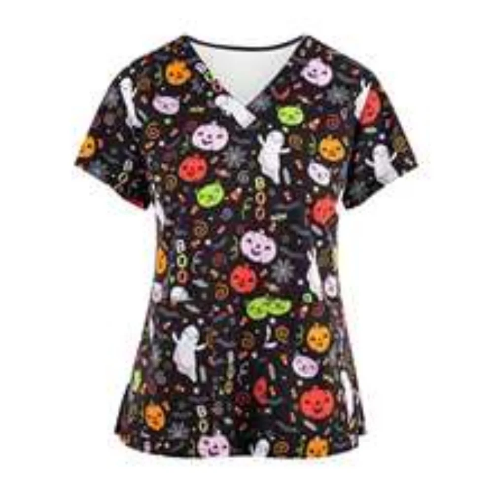 هالوين ممرضة تي شيرت قصير الأكمام التمريض الزي الطبي قمصان للجنسين تي شيرت فندق مستشفى طبيب العمليات فرك تي شيرت
