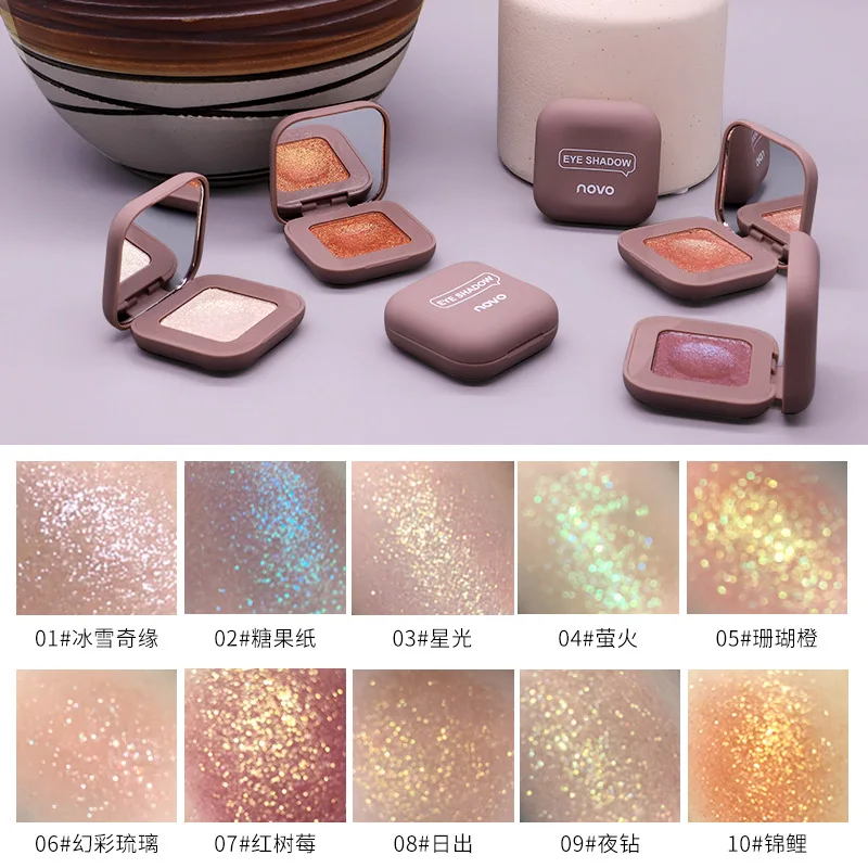 Novo Strong Stickiness Eye Ehadow High Gloss Polarized Glitter Hottest Single Eyeshadow Palette Carry Easily Cosmetics Makeup