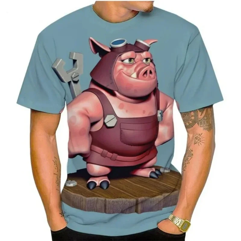 3D Printing Fat Pig T-Shirt Men Funny Animal Graphic Tees Summer Interest Fashion Short Sleeve Tops Street Kids Loose Tee Shirts