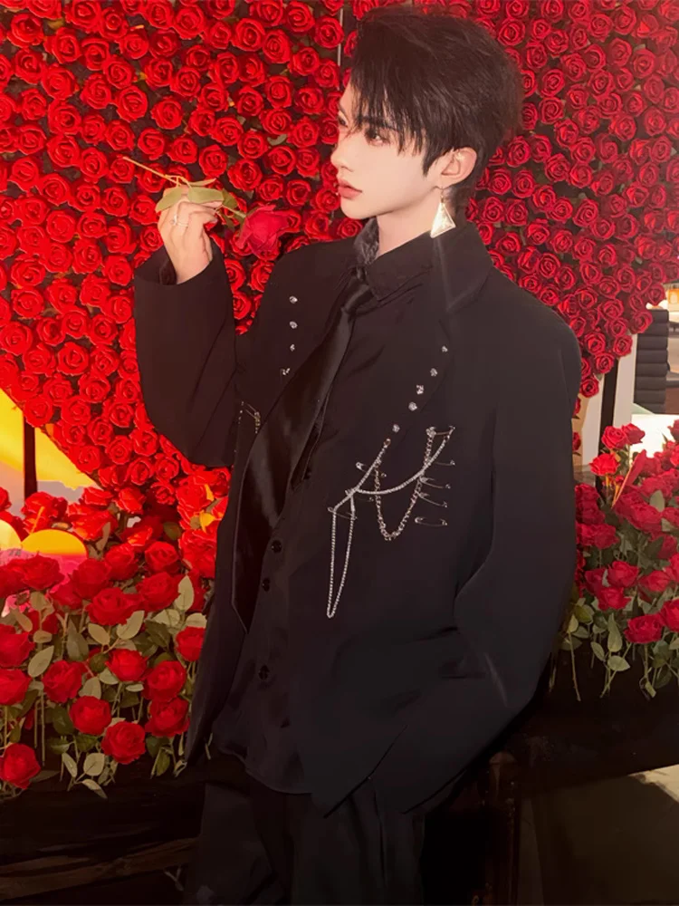 Мужские осенние пиджаки с цепочкой и украшением на плечах 2023, мужские высококачественные пиджаки с длинными рукавами, красивые пальто на заказ