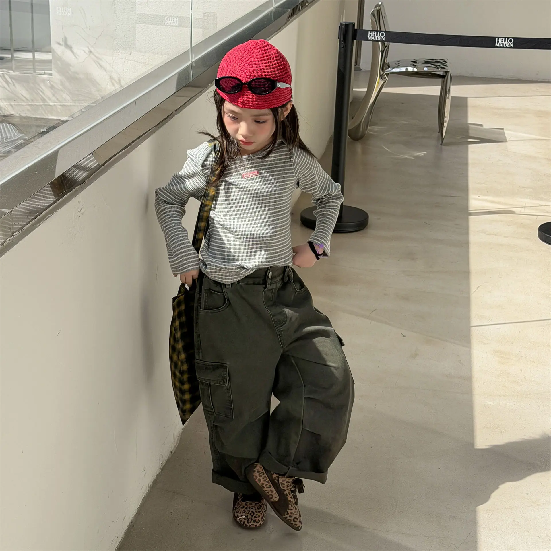 Children Pant 2026 Autumn Children's Korean Spring Autumn Washed Cotton Work Pants for Girls and Boys