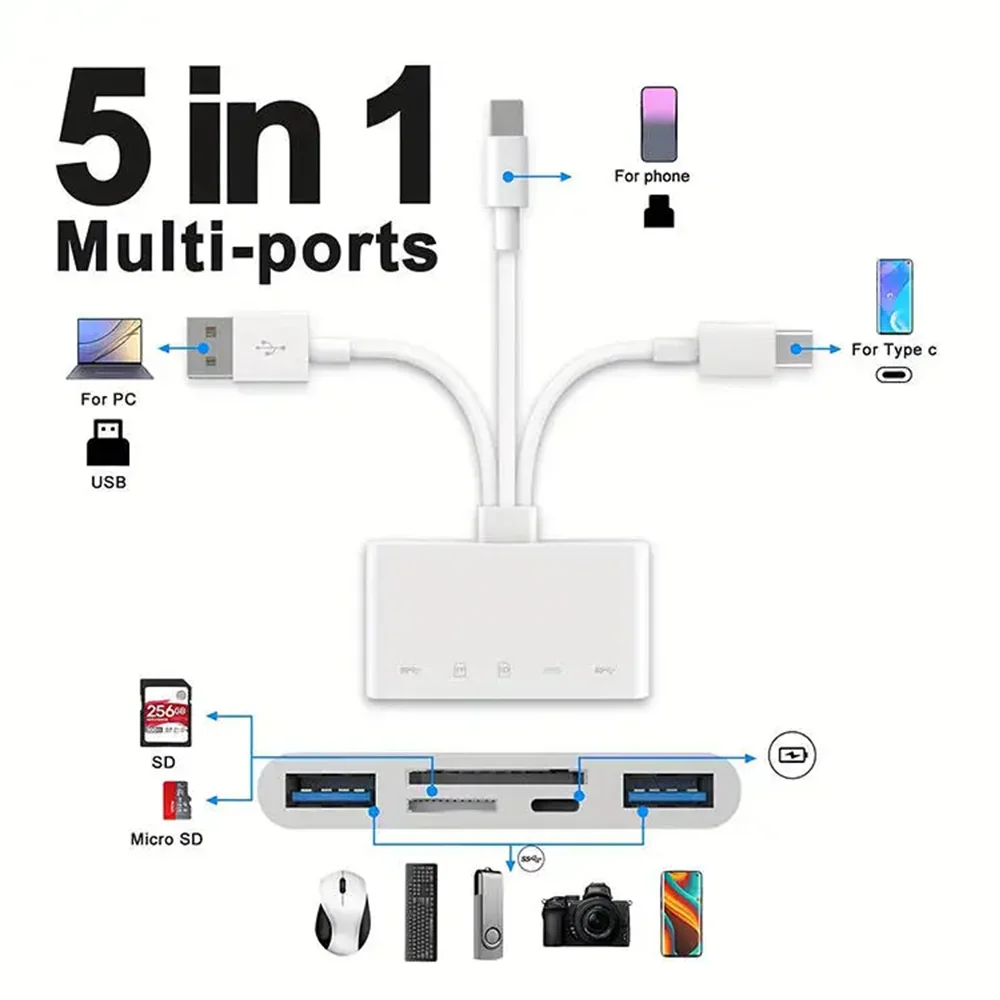 8-in-1 Universal Card Reader SD/TF Slots USB3.0/Type-C/Ligting OTG Camera Adapter for Android/iPhone/iPad External Installation image 2