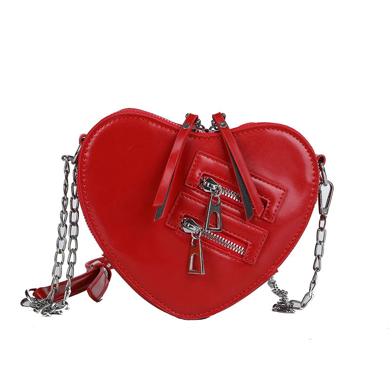 Fashion Women\'s Crossbody Bag Love Heart Shape Shoulder Bags For Women Solid color PU Leather Handbags Female Chain Purses