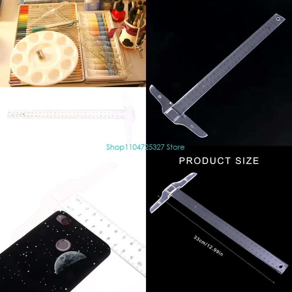 D8KF Portable 30cm/12Inch Plastic Transparent for T Ruler Metric Measuring Tool Suppl