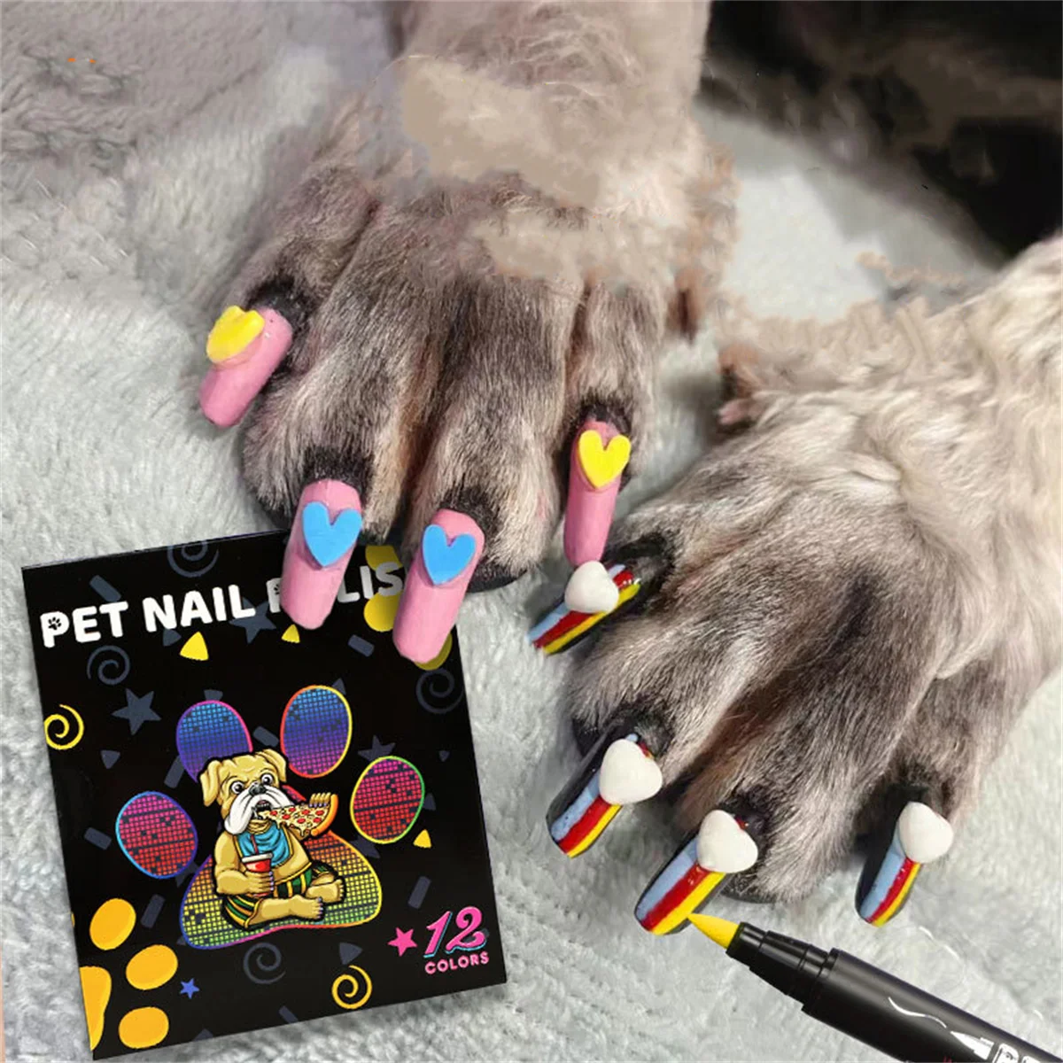 Dog Nail Polish Pen 12 Colors Pet Nail Polish Set To DIY Beautiful Dog Nails Ideas Creative Dog Accessories Nail Polish Pens