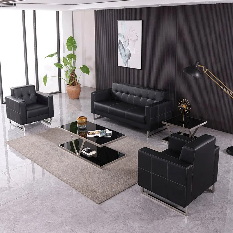Visitor Executive  in Front of the Leather Sectional Modern Reception Luxury Office Sofas Sofa Set Furniture Modular Design for