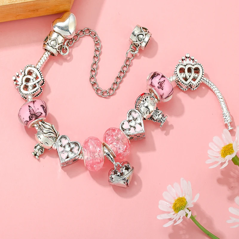 Love For You Charm Chain With Heart-Shaped Bell Pendant Fit Jewelry Gift Bracelet For Women Lover Valentine's Day New image 2