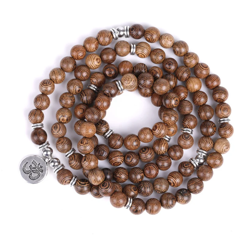 Multilayer Wood Beads Buddha OM Bracelet Tibetan Buddhist Mala Charm Rosary Bracelet Necklace Yoga Wooden For Women Men Jewelry