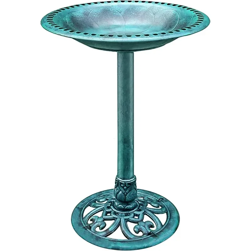 28 Inch Height Polyresin Lightweight Antique Outdoor Garden Bird Bath Green