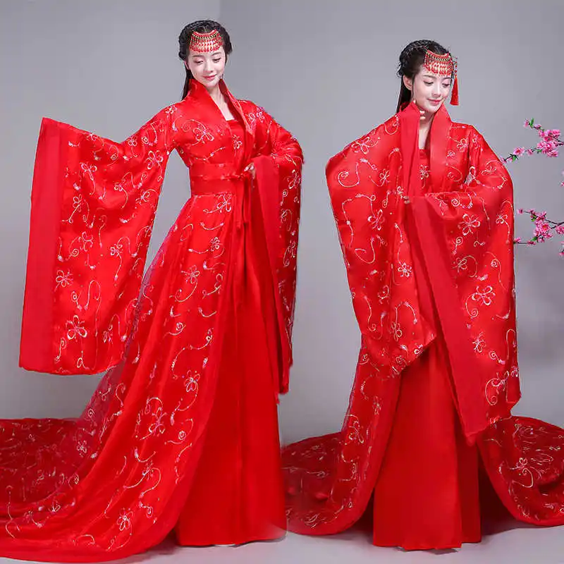 Forbidden City Hanfu Wedding Dress Tang Song Ming Dynasty Ancient Bridal Red Costume Noble Consort Queen Princess Tail Dresses