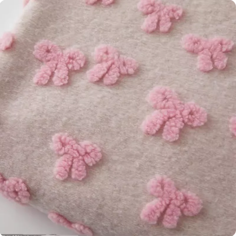 

Three-dimensional bow jacquard knitted faux wool fabric for autumn and winter coat, vest, cape, clothing diy polyester fabric