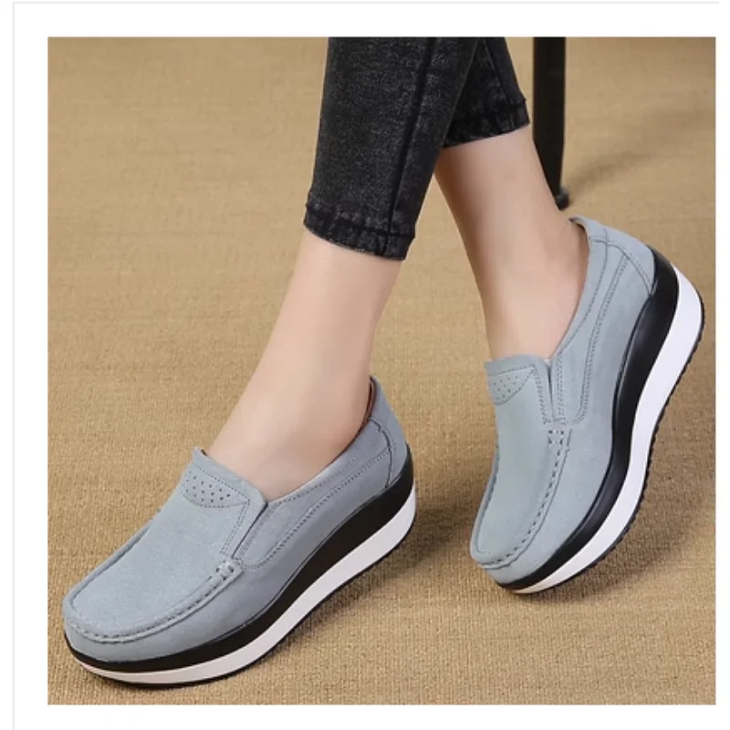 Spring Autumn Women Flats Platform Loafers Ladies Work Genuine Leather Comfort Soft Moccasins Nursing Slip On Casual Shoes