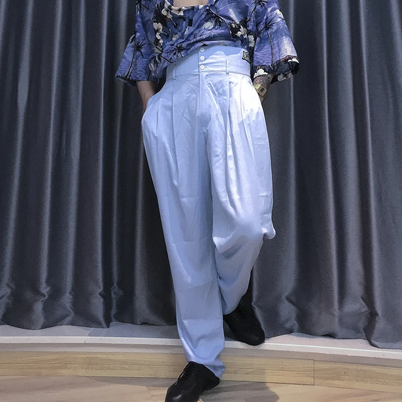 2026 New Latin Dance Pants For Men National Standard Dance High Waist Loose Pleated Trousers Ballroom Latin Dance Wear DQS1857