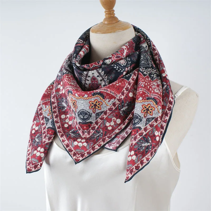 

Paisley Print 100% Silk Scarf Neckerchief Womens Large Square Silk Head Scarves Hijab for Hair Wrapping 88x88CM