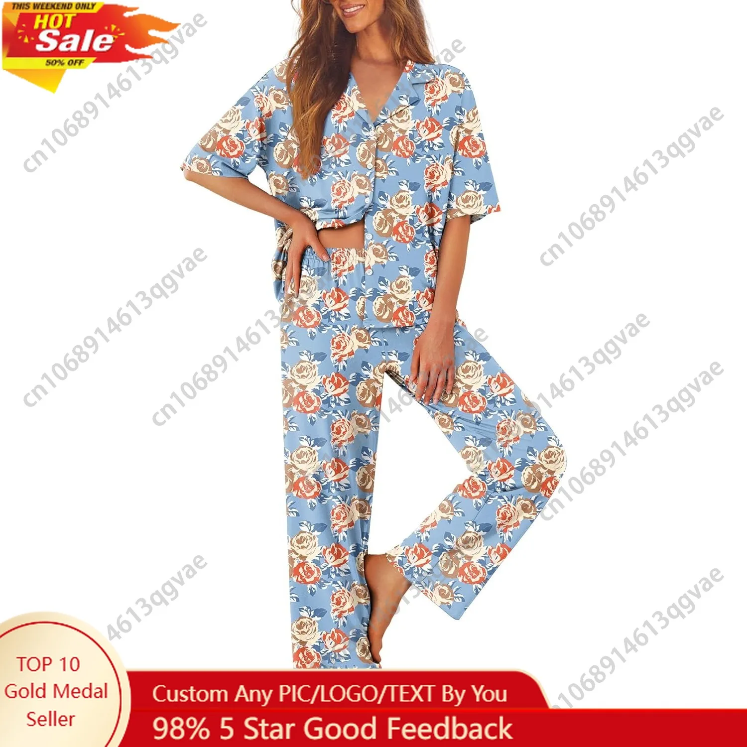 

Ekouaer Women Pajamas Set Button Down Sleepwear Short Sleeve Pjs Soft Comfy Nightwear with Long Pants S-XXL