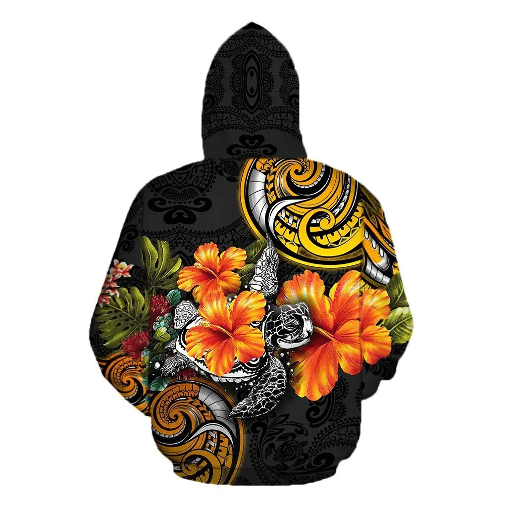 Pohnpei Polynesian Turtle 3D Printed Hibiscus Tattoo Tattoo Harajuku Casual Streetwear Zip Up Awesome Unisex Pullover DW0410