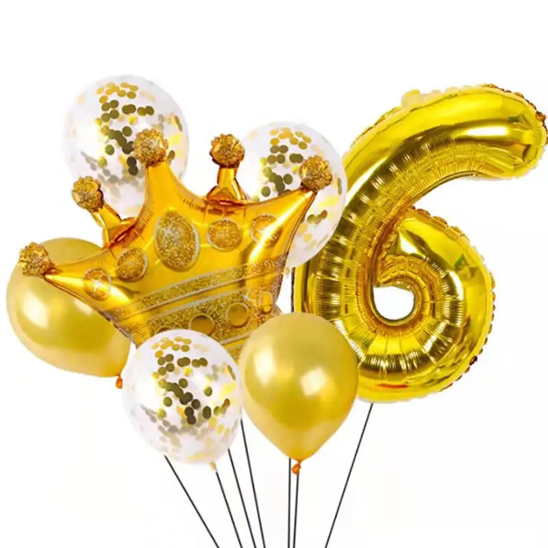 

7Pcs Gold 6st Birthday Number Foil Baloons Decorations Number 1st 2st 3st 4st Birthday anniversary Party Latex Ballons Supplies