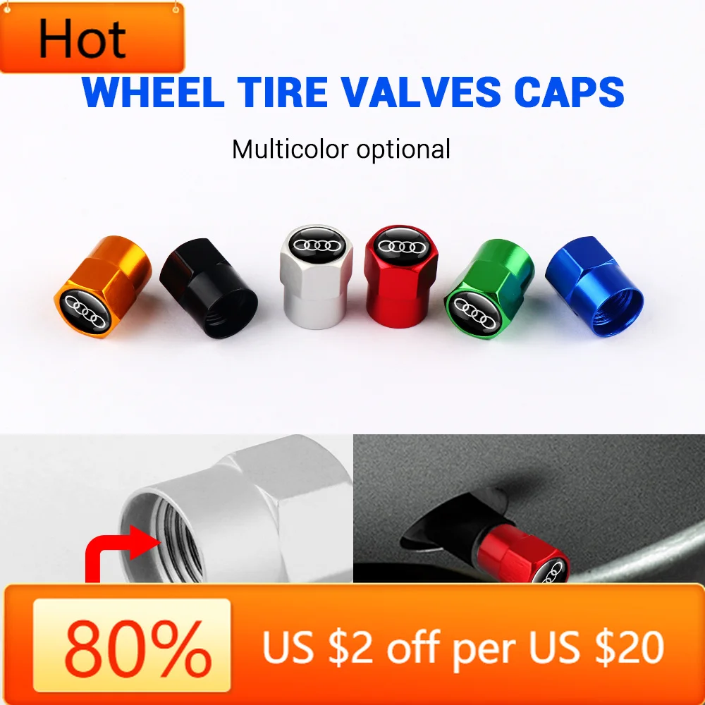 

Valve Stems Caps 4Pcs Car Styling Wheel Tire Valve Caps Auto Tyre Valve Stem Cover For Audi A3 A4 B8 8P 8V A6 C7 A5 Q5 B7 B6 B9
