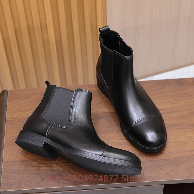 

Высококачественные мужские ботинки челси, деловые, формальные, высокие, кожаные, с круглым носком, в британском стиле, рабочие, мотоциклетные, до щиколотки