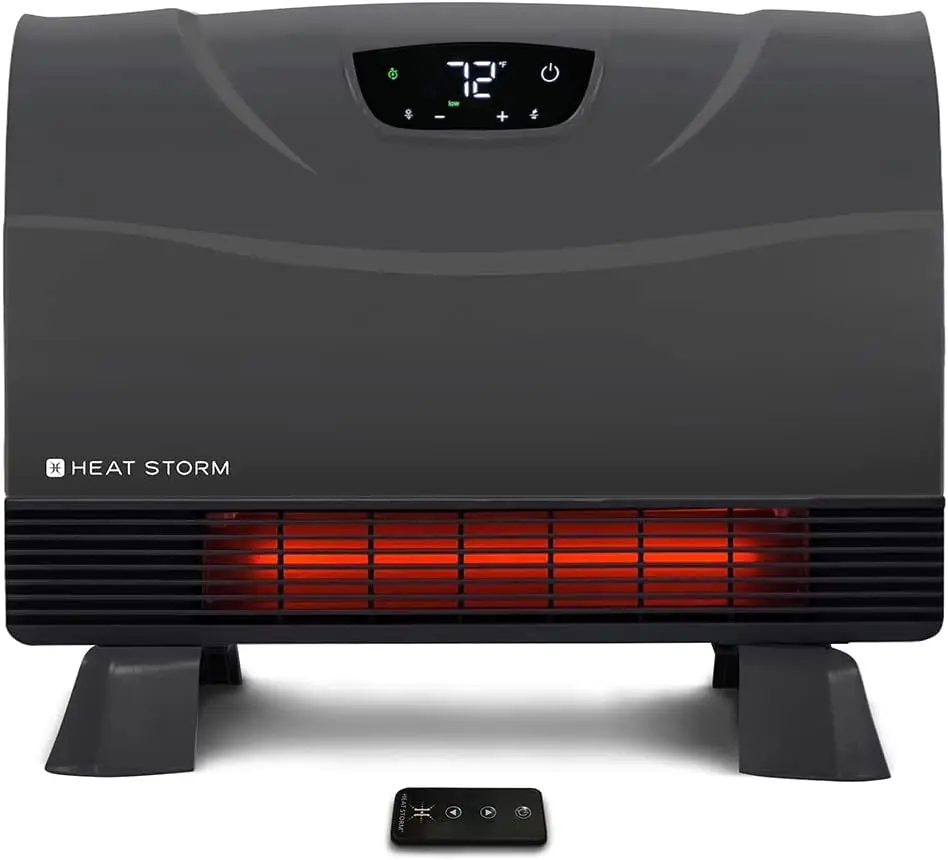 Heat Storm Phoenix HS-1500-PHX, Infrared Space Heater with Attachable Feet, Remote Control, Gray Floor or Wall