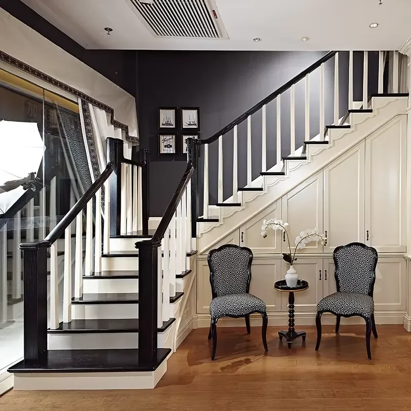 Wholesale Versatile Red Oak Solid Wood Staircase Tread High Quality Modern Design Semi-Transparent Black Finish Durable