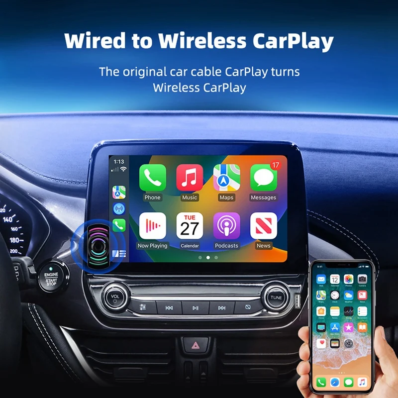 

Беспроводная коробка CarPlay Car RGB Light USB Plug and Play 2in1 Wireless CarPlay или