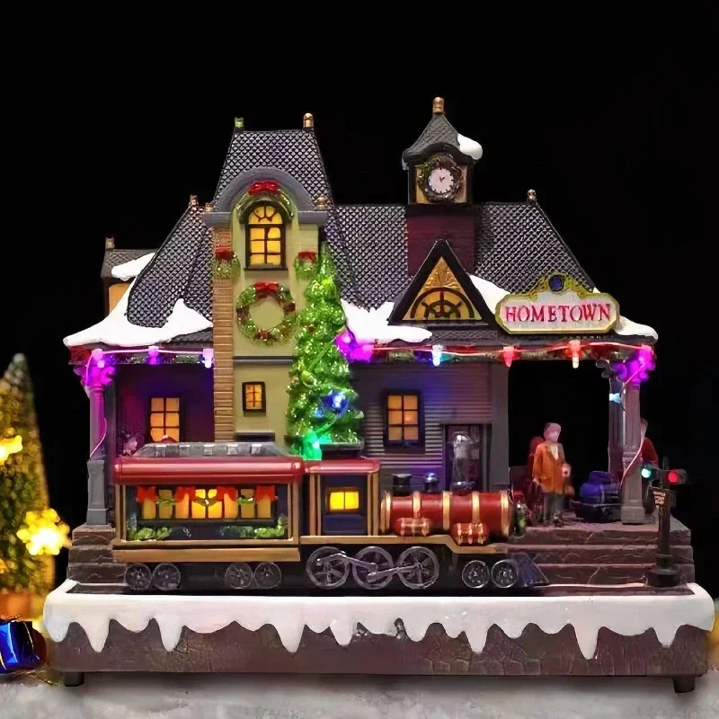 New Christmas Decorations, Luminous Music House, Rotating Train, Crafts Ornaments, Scene Decoration, Gifts for Children