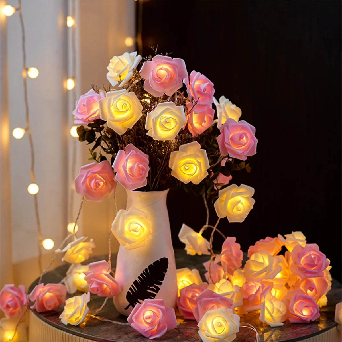 2m 10LED Rose Flowe LED String Lights Garland Wedding Birthday Decor Valentines Day Gift Christmas Tree Decor for Home Outdoor