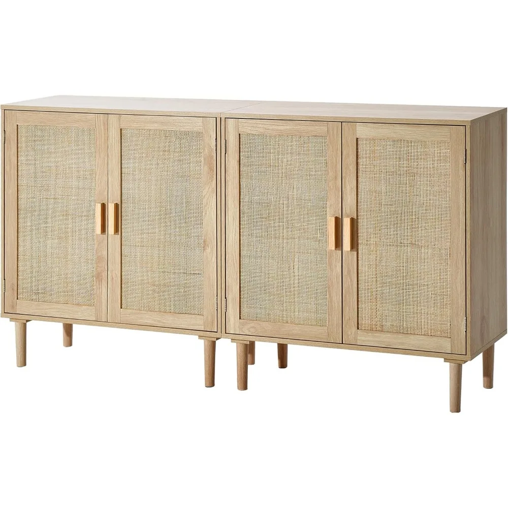

Rattan Buffet Cabinet with Storage, 4 Magnetic Doors and Adjustable Shelves, Sideboard for Hallway, Living Room, Kitchen, Natur