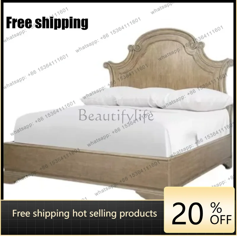 Zj. American old carved wedding bed modern simple master bedroom double bed
