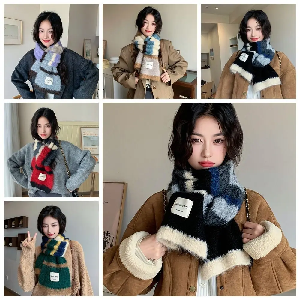 

Korean Style Multicolor Cashmere Shawl Windproof Thickened Knitted Stripe Scarf Neckerchief Colorful Women Winter Scarves