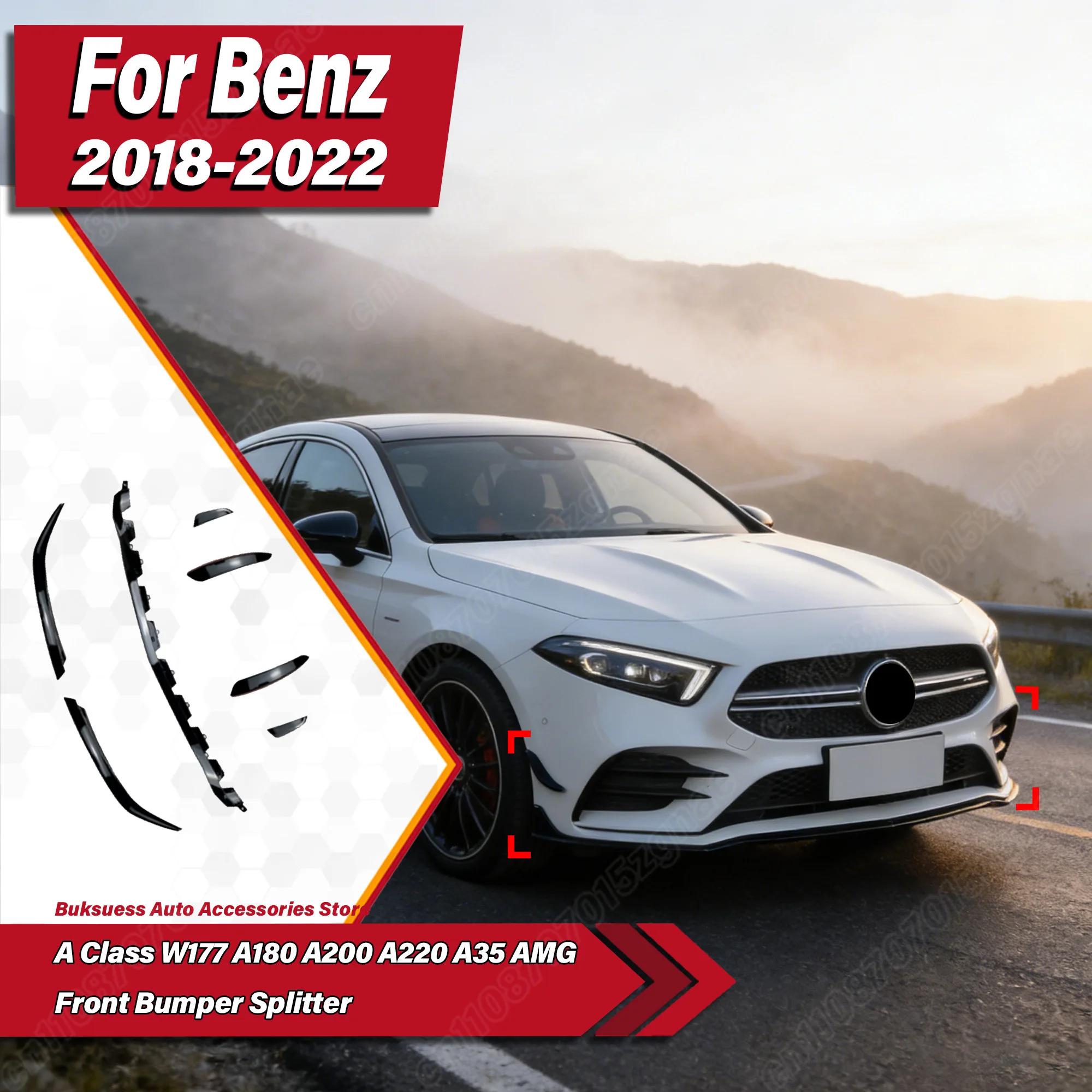 

For Mercedes Benz A Class W177 A180 A200 A220 A35 AMG 2018 2019 2020 2021 2022 Auto Front Bumper Splitter Body Modification Kit