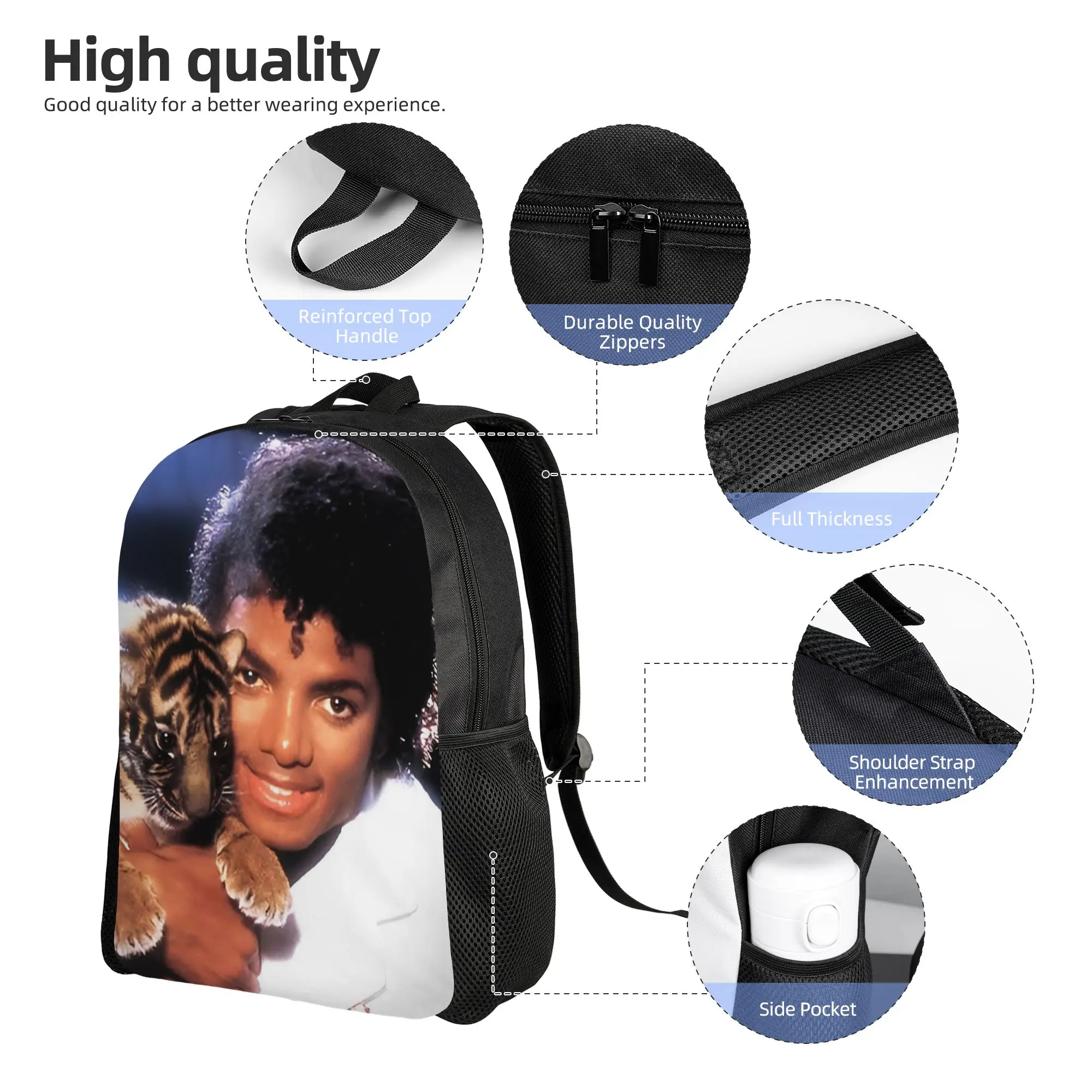 Michaels Jacksons Singer Pop Backpack for Men Women Fashion High School Hiking Travel Daypack  College Shoulder Bag Outdoor