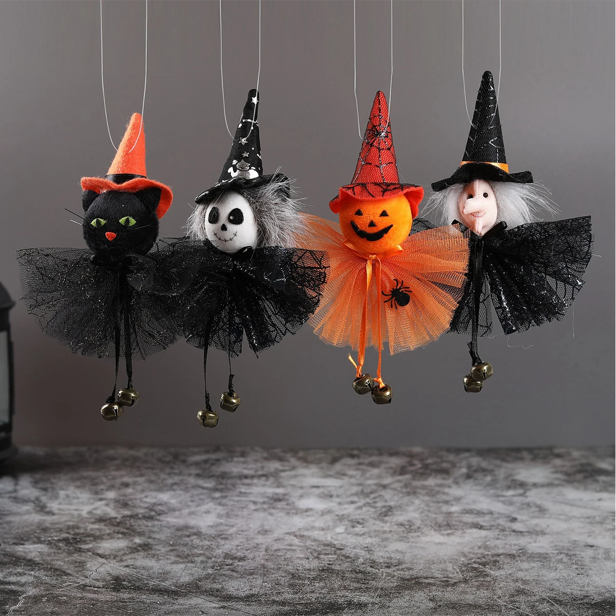 

4Pcs Halloween Decorations Spooky Pumpkin Witch & Black Cat Hanging Ornaments for Party and Bar Decor