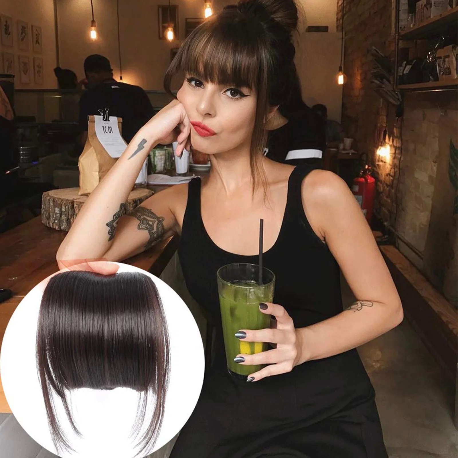 Clip on Bangs Black Fringe Hair Extensions 6