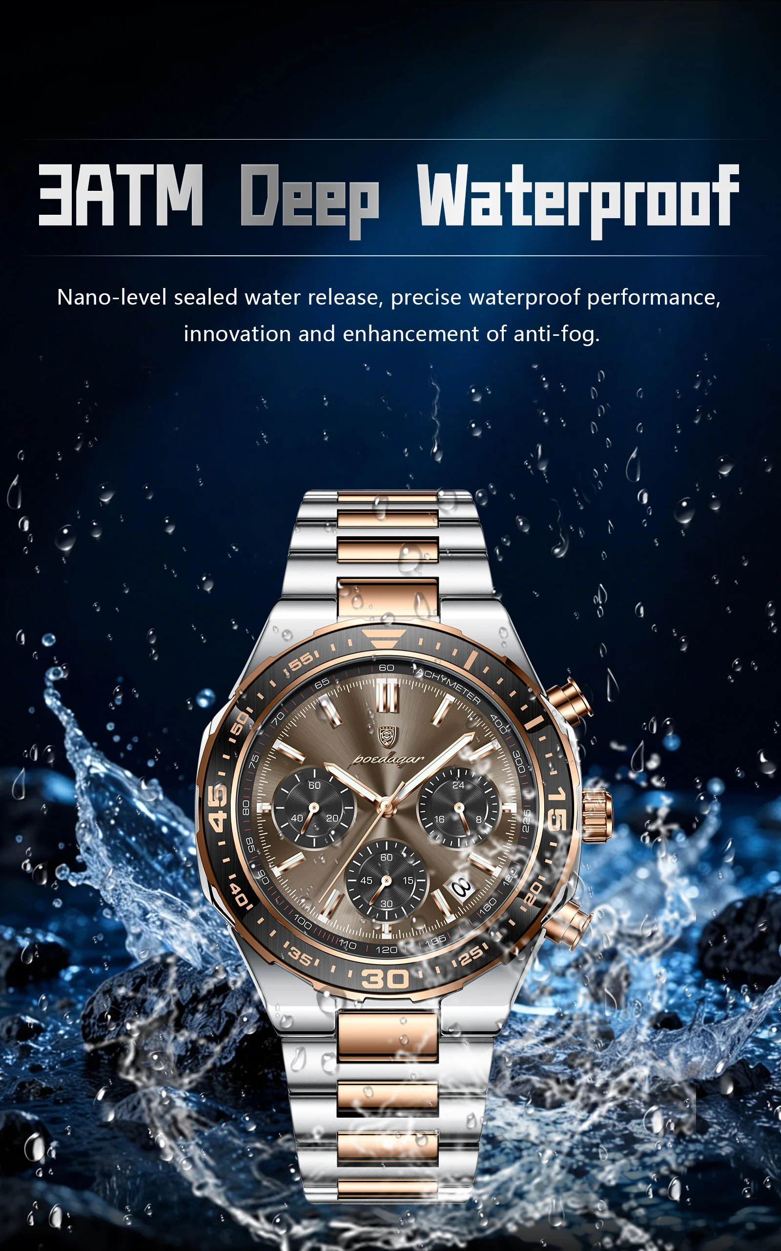 POEDAGAR Luxus Mode Herrenuhr Wasserdicht Leuchtend Quarz Sportuhr Datum Chronograph Business Herrenuhren Männliche Armbanduhr – Detail 12