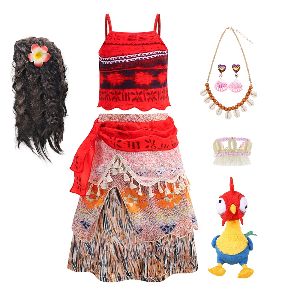 

Kids Moana Style Cosplay Costume Girls 2Pcs Hawaiian Tribal Summer Dress Halloween Party Outfit Birthday Gift for Children