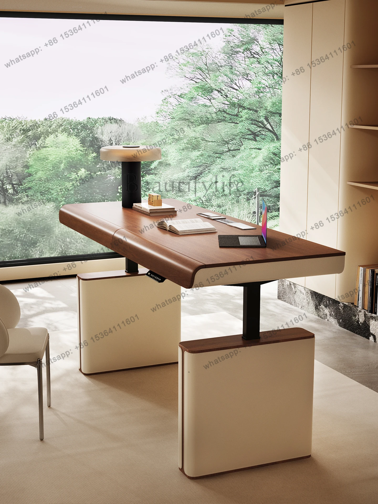 Electric lifting desk Home walnut study table Light luxury high sense