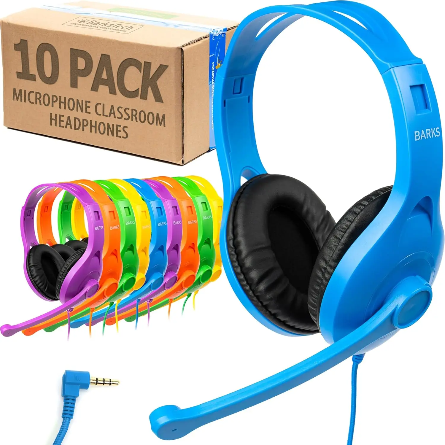 10-Pack Classroom Headphones with Microphone, Mixed Colors for K-12 Students - Rotating Boom Mic & Clear Recording