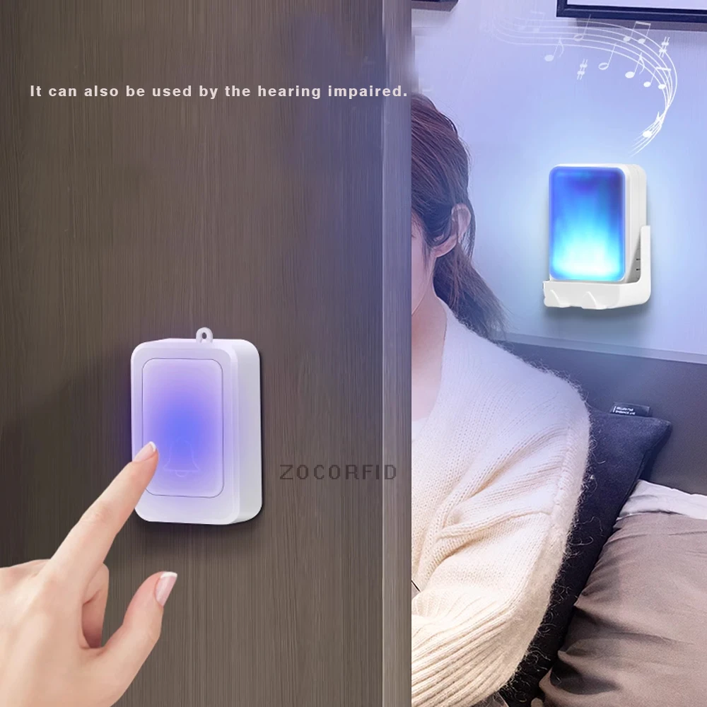 7 Colors Light  Flash Music Doorbell Wireless Door bell Suitable For The Deaf/Hard Of Hearing M usic Can Be Changed