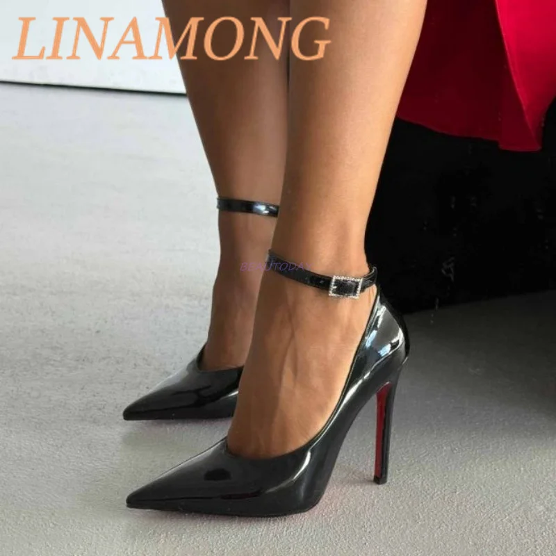 وأشار مشبك أسود أحذية عالية الكعب عصرية وبسيطة سوداء براءات الاختراع والجلود مزاجه الحفلات والولائم حذا فردي للسيدات #4