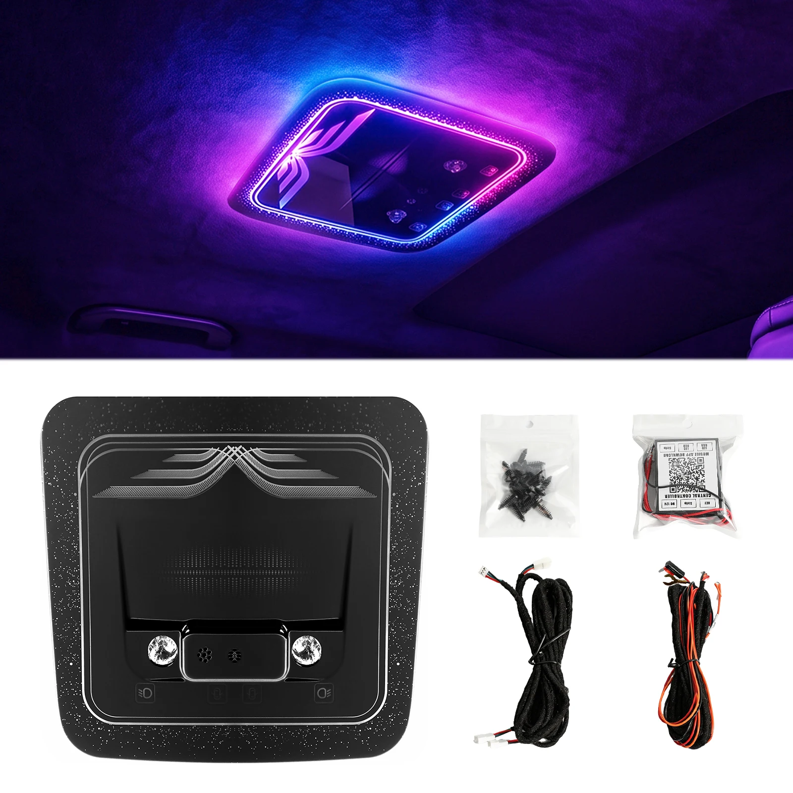 Universal RGB Car Roof LED Reading Light Colorful Ambient Atmosphere Light Panel Decorative Lamp Auto Interior Upgrade Refit Modified Ceiling Dome Light for Car Interior Decoration