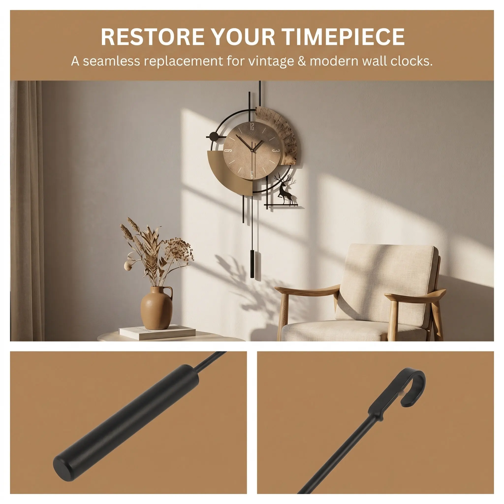 Cylindrical Metal Pendulum Clock Maintenance Parts DIY Repair Mechanical Supplies