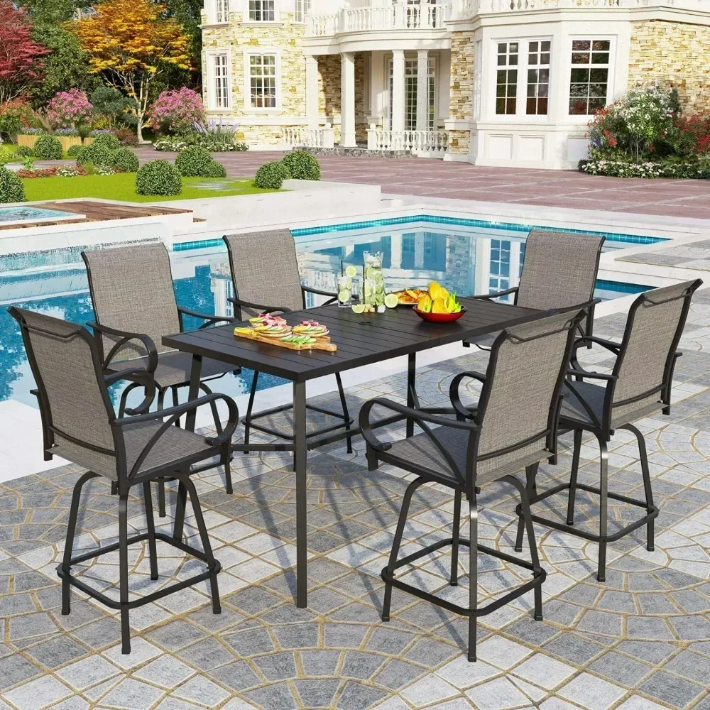 Outdoor Bar Set Patio Table And Chairs Set With 6 Patio Swivel Bar Stools & 40