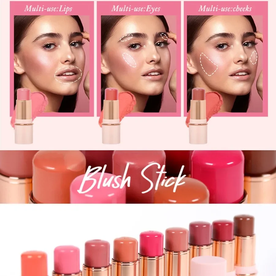 Private Label 3styles Blush Stick Peach Orange Pink 11colors Q Bullet Long Lasting Jelly Matte Beauty Makeup for Lip Eye Cheek