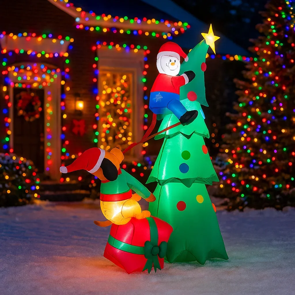 2,1 м/6,8 футов надувное дерево Санта-Клаус с собачьими огнями светодиодное домашнее праздничное освещение украшения двор рождественский декор поставки