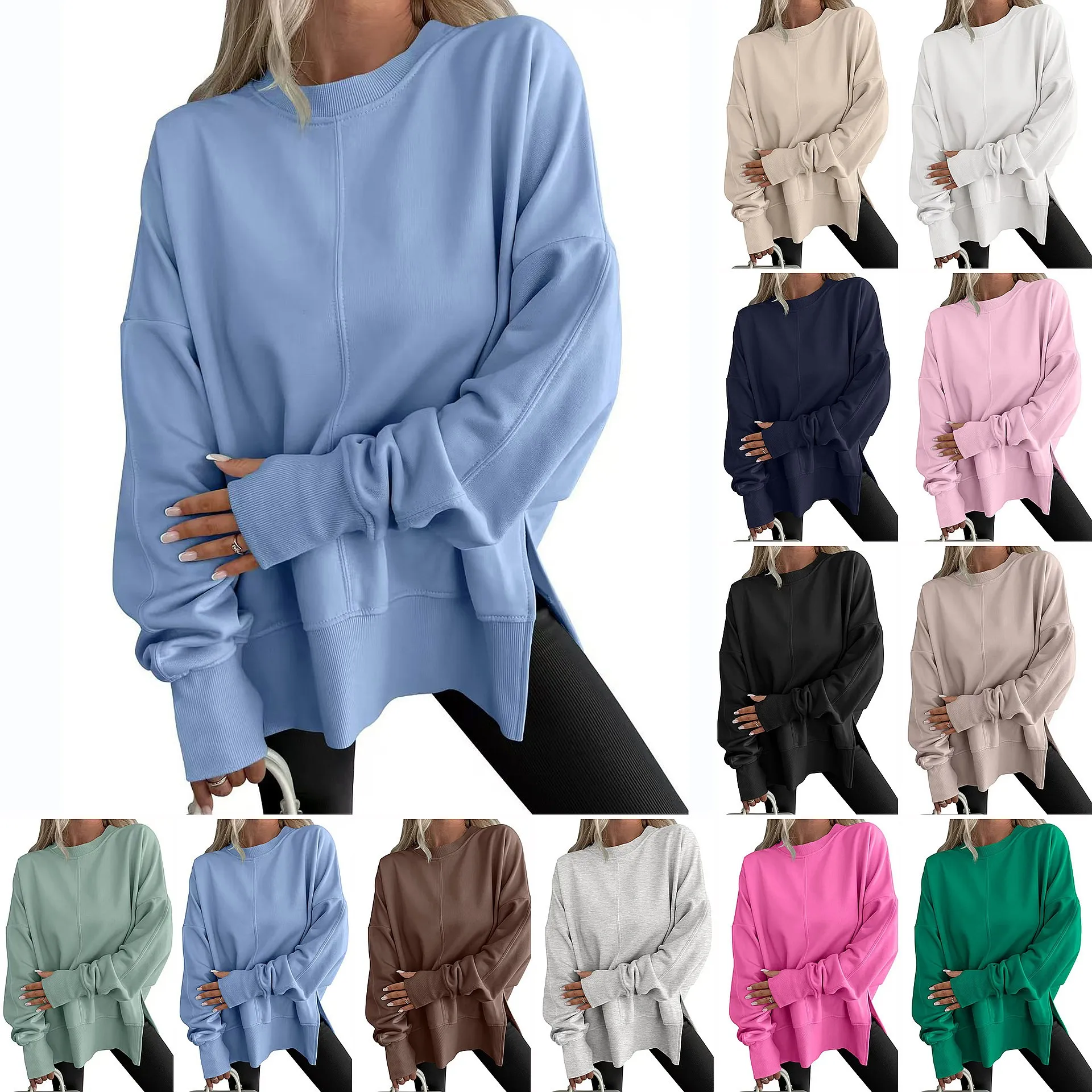 

Oversized Hoodie Side Slit Batwing Sleeve Fleece Top Loose Sweatshirts Pullover Women Spring Summer