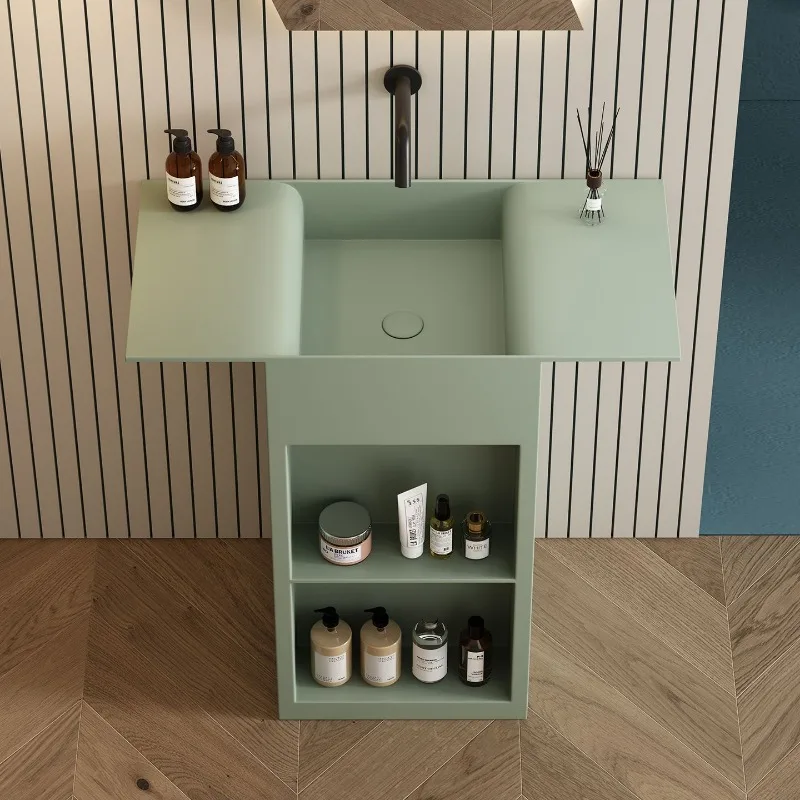 Stainless steel cream wind integrated molding column basin hotel   and breakfast double side widened storage