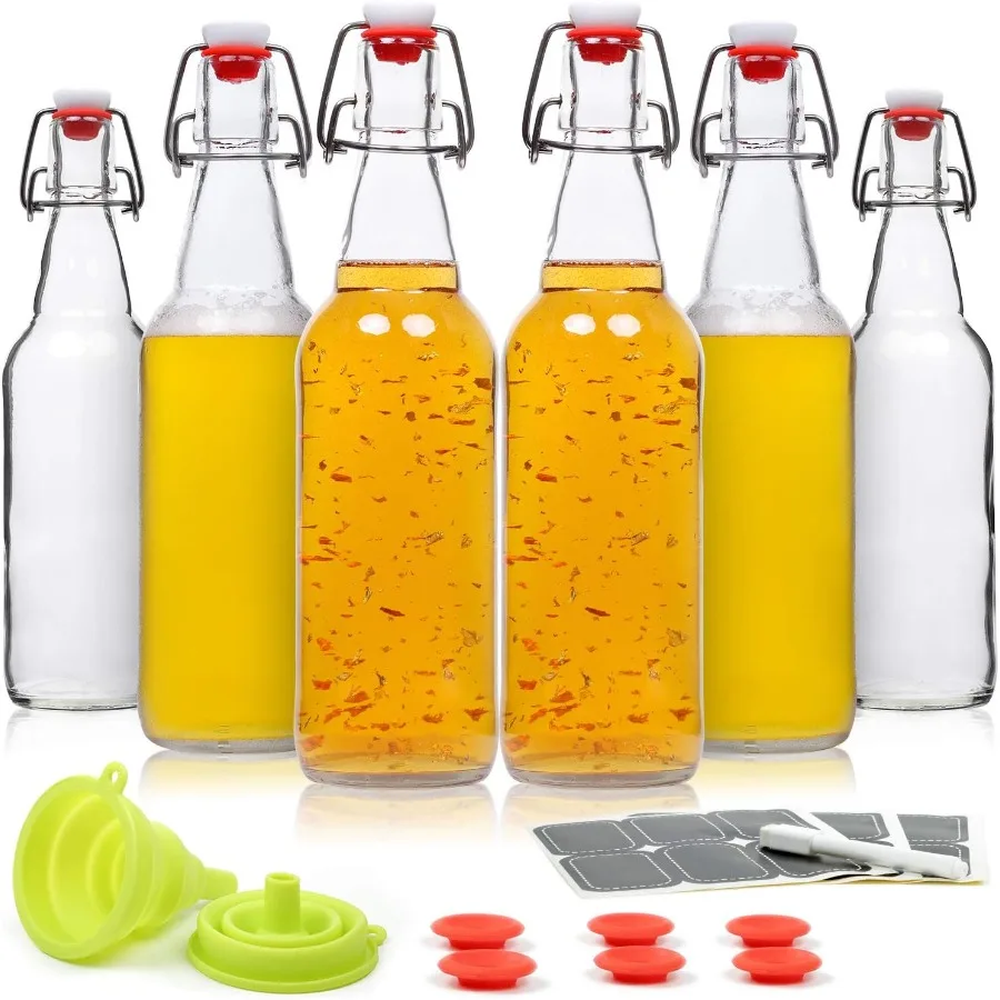 

Set of 616oz Swing Top Glass Bottles for Fermentation and Storage: Ideal for Kombucha Kefir Beer Vanilla Extract and More Airti